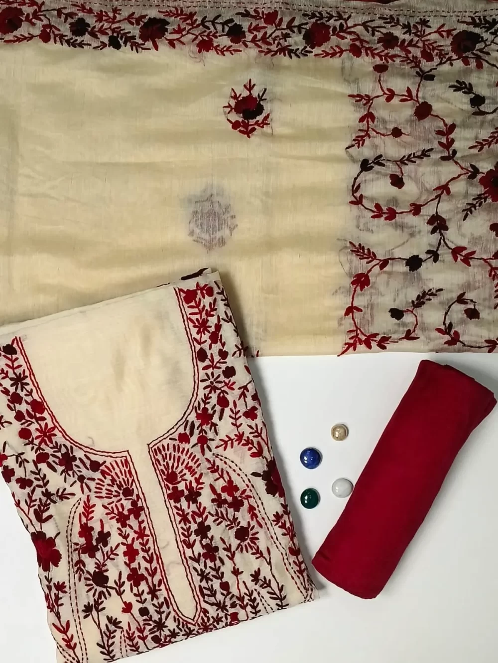 Ivory with Maroon